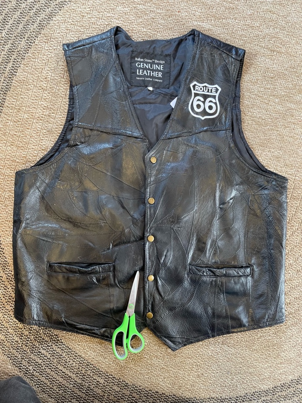 Navarre Leather Company vintage Route 66 patchwork leather biker vest - Picture 10 of 15